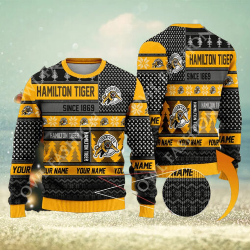 Hamilton Tiger since 1869 Custom name CFL Yellow Ugly Sweater