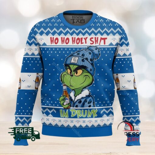 Ho Ho Holy Sh!t Im Drunk Michelob Ultra Grinch Ugly Christmas Sweater