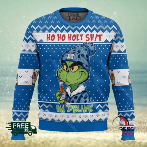 Ho Ho Holy Sh!t Im Drunk Michelob Ultra Grinch Ugly Christmas Sweater