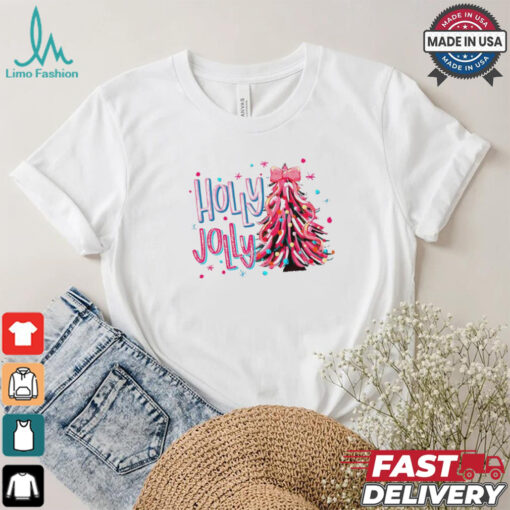 Holly Jolly Christmas tree coquette bow shirt