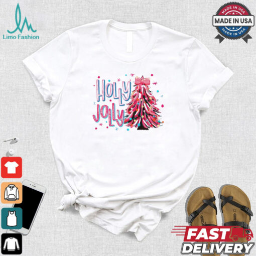 Holly Jolly Christmas tree coquette bow shirt