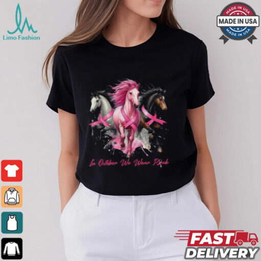 Horse Design Breast Cancer Awareness Shirt, Pink Ribbon T Shirt for Women