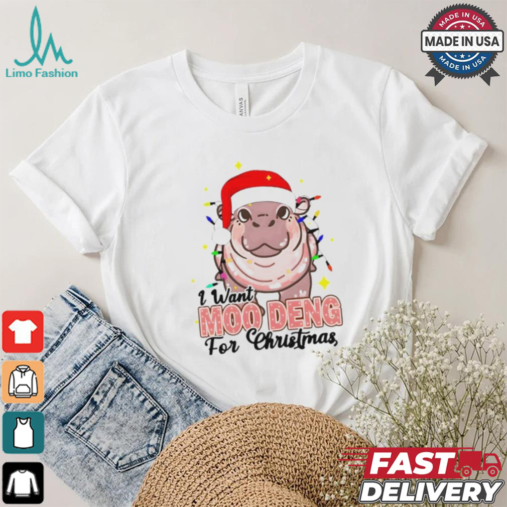 I Want Moo Deng For Christmas Santa Hat Shirt I Want Moo Deng For Christmas Santa Hat Shirt