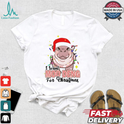 I Want Moo Deng For Christmas Santa Hat Shirt