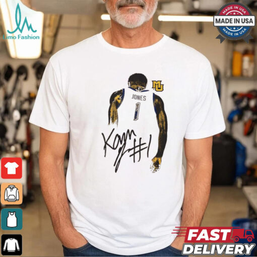 Kam Jones Marquette Golden Eagles behind signature shirt