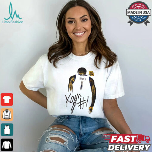 Kam Jones Marquette Golden Eagles behind signature shirt