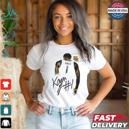 Kam Jones Marquette Golden Eagles behind signature shirt