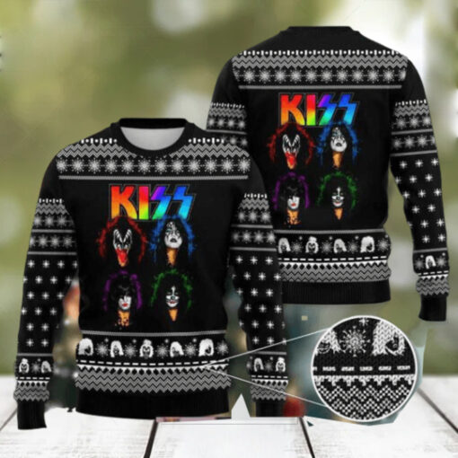 Kiss Band Black And White Pattern 2024 Ugly Christmas Sweater