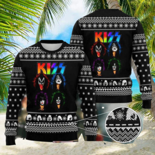 Kiss Band Black And White Pattern 2024 Ugly Christmas Sweater