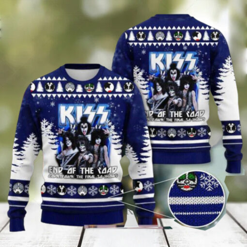 Kiss Band End Of The Final Road Countdown The Final 50 Shows Dark Blue Color 2024 Ugly Christmas Sweater