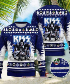 Kiss Band End Of The Final Road Countdown The Final 50 Shows Dark Blue Color 2024 Ugly Christmas Sweater