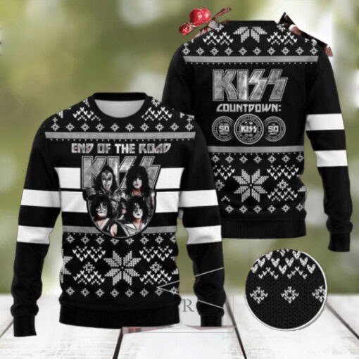 Kiss Band End Of The Road Vintage Pattern Black 2024 Ugly Christmas Sweater