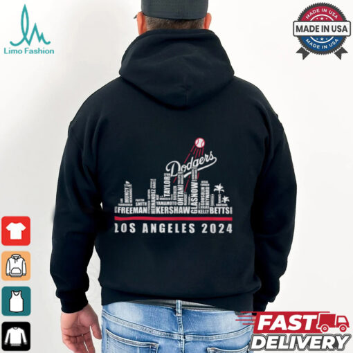 Los Angeles Dodgers 2024 names city skyline shirt