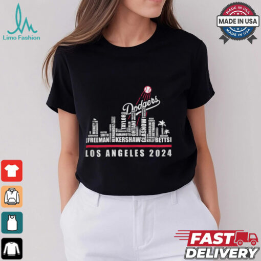 Los Angeles Dodgers 2024 names city skyline shirt