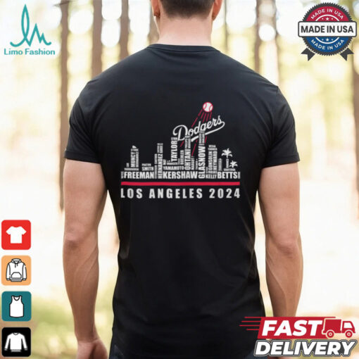 Los Angeles Dodgers 2024 names city skyline shirt