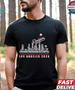 Los Angeles Dodgers 2024 names city skyline shirt