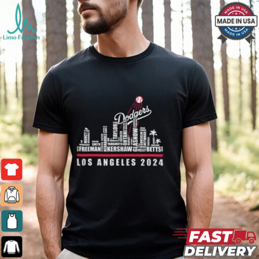 Los Angeles Dodgers 2024 names city skyline shirt