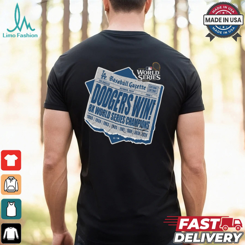 Los Angeles Dodgers '47 8 Time World Series Champions Newspaper T Shirt Los Angeles Dodgers '47 8 Time World Series Champions Newspaper T Shirt