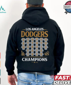 Los Angeles Dodgers Fanatics Black 2024 World Series Champions Roster T Shirt