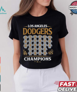 Los Angeles Dodgers Fanatics Black 2024 World Series Champions Roster T Shirt