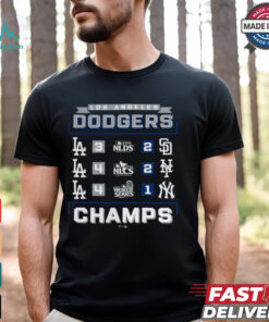 Los Angeles Dodgers Fanatics Black 2024 World Series Champions Schedule T Shirt