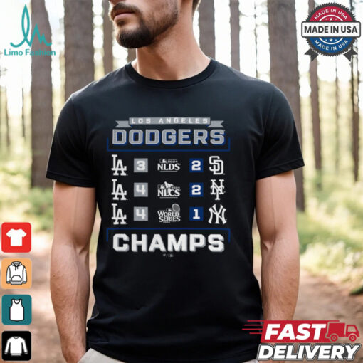 Los Angeles Dodgers Fanatics Black 2024 World Series Champions Schedule T Shirt
