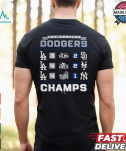 Los Angeles Dodgers Fanatics Black 2024 World Series Champions Schedule T Shirt