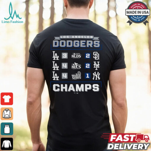 Los Angeles Dodgers Fanatics Black 2024 World Series Champions Schedule T Shirt