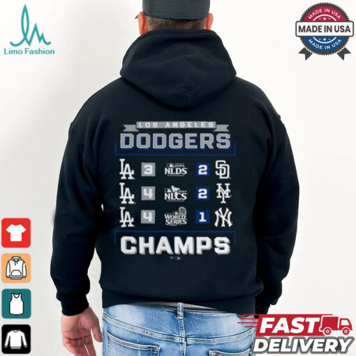 Los Angeles Dodgers Fanatics Black 2024 World Series Champions Schedule T Shirt