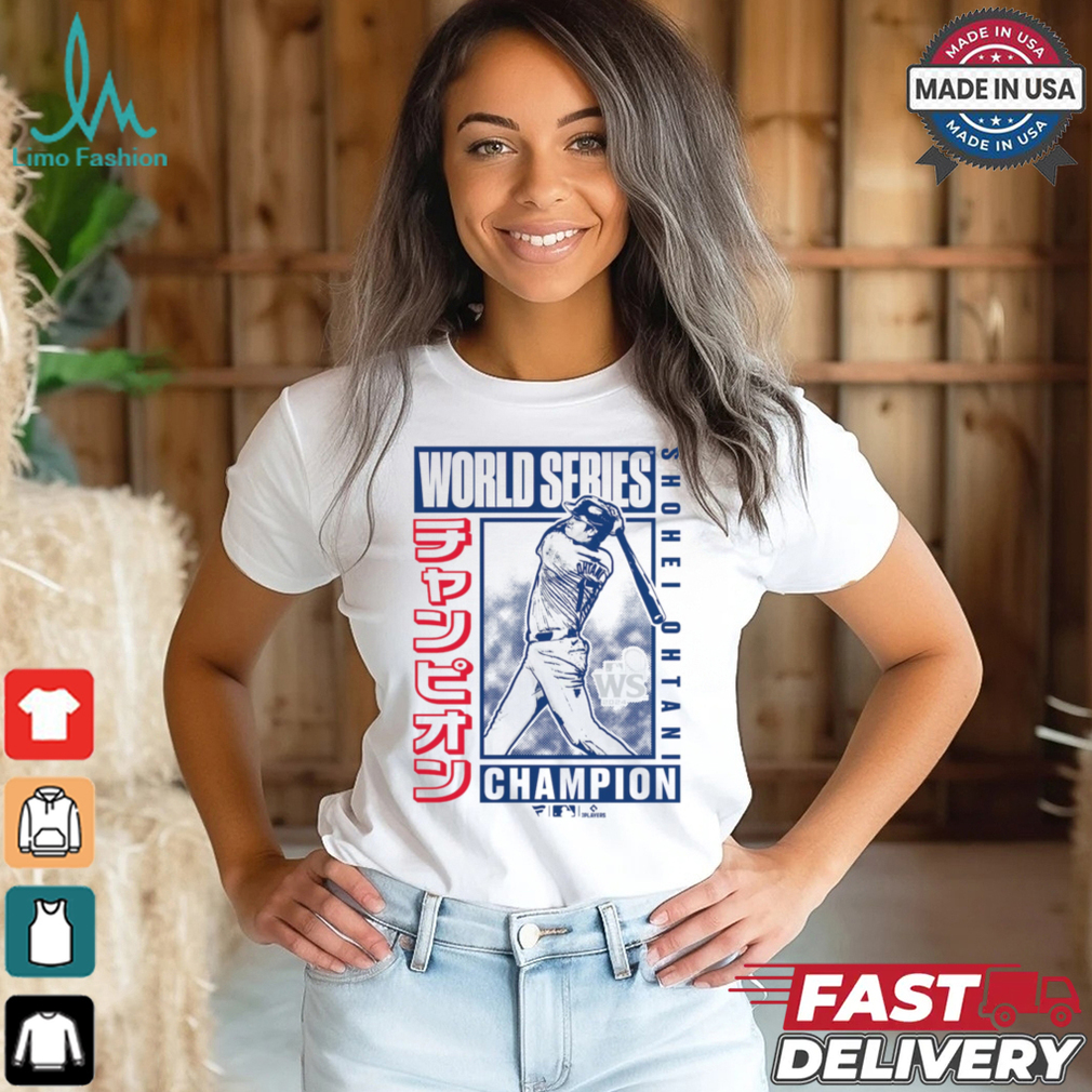 Los Angeles Dodgers Shohei Ohtani Fanatics White 2024 World Series Champions Kanji Swing T Shirt Los Angeles Dodgers Shohei Ohtani Fanatics White 2024 World Series Champions Kanji Swing T Shirt