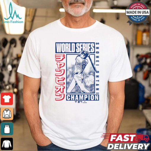 Los Angeles Dodgers Shohei Ohtani Fanatics White 2024 World Series Champions Kanji Swing T Shirt