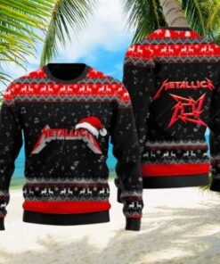 Metallica Signature Logo With Santa Hat Reindeer Pattern Black And Red Knitted Ugly Christmas Sweater