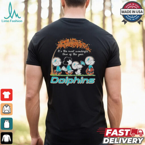 Miami Dolphins Peanuts Charlie Brown and Snoopy Autumn Tee shirt