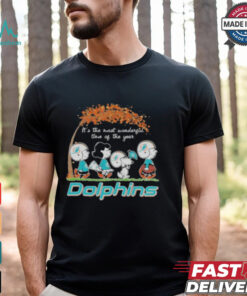 Miami Dolphins Peanuts Charlie Brown and Snoopy Autumn Tee shirt