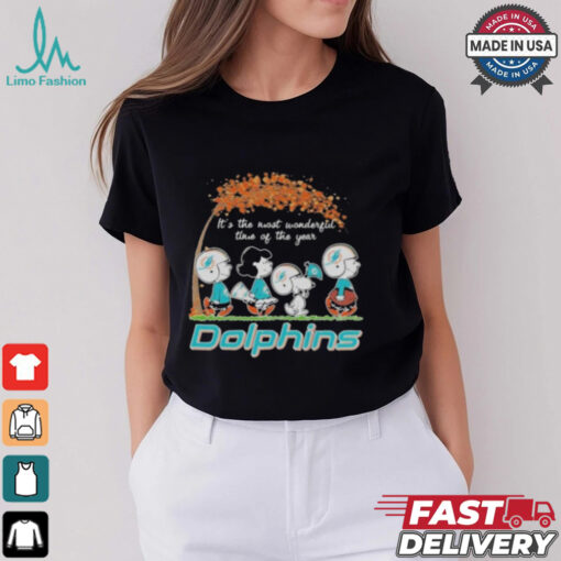 Miami Dolphins Peanuts Charlie Brown and Snoopy Autumn Tee shirt