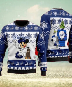 Mickey And Snoopy Dodgers Champions Ugly Christmas Sweater