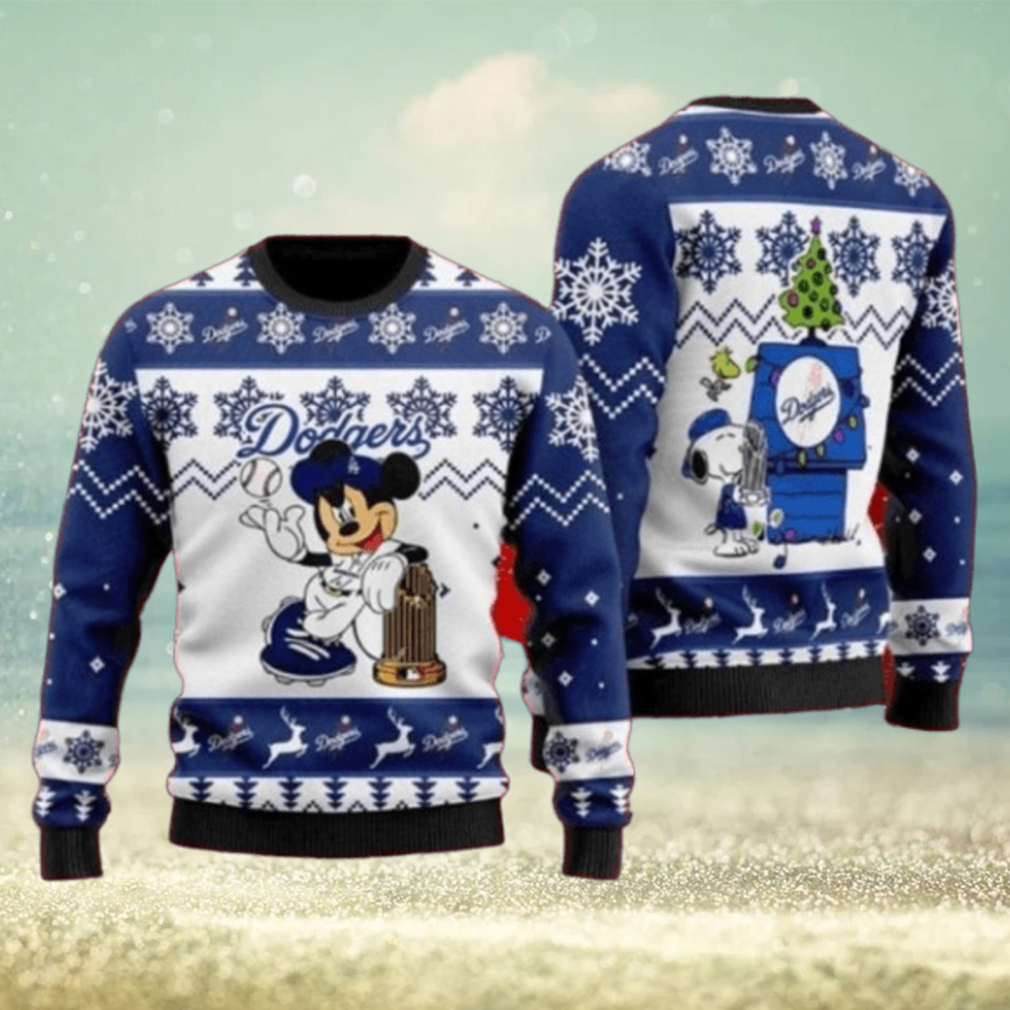 Mickey And Snoopy Dodgers Champions Ugly Christmas Sweater