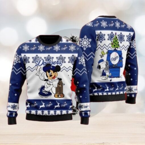 Mickey And Snoopy Dodgers Champions Ugly Christmas Sweater