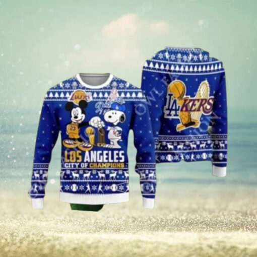 Mickey And Snoopy LA City of Champions Ugly Sweater