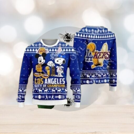 Mickey And Snoopy LA City of Champions Ugly Sweater