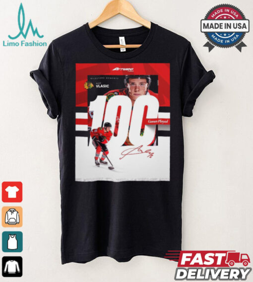 Milestone Moments Alex Vlasic Chicago Blackhawks 100 Game Played Signature Poster t shirt