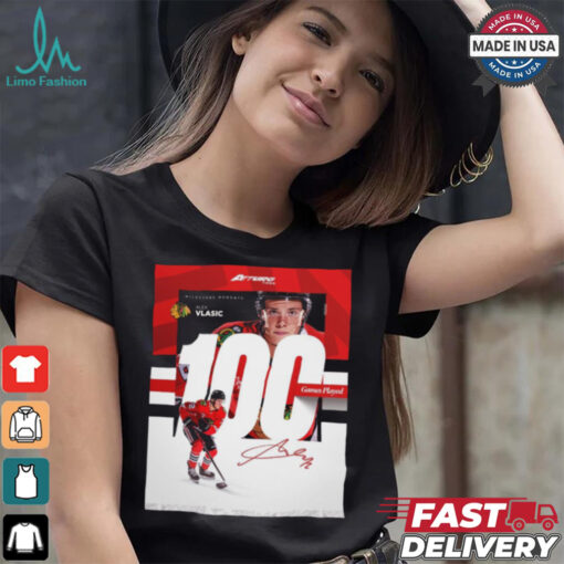Milestone Moments Alex Vlasic Chicago Blackhawks 100 Game Played Signature Poster t shirt