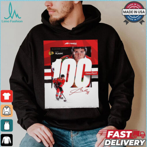 Milestone Moments Alex Vlasic Chicago Blackhawks 100 Game Played Signature Poster t shirt
