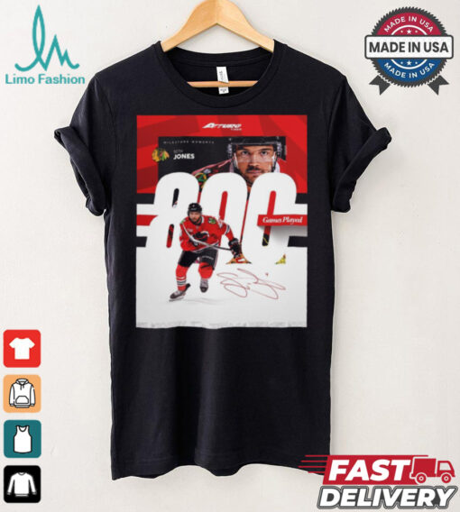 Milestone Moments Seth Jones Chicago Blackhawks 800 Game Played Signature Poster t shirt