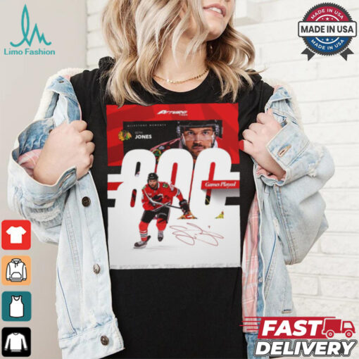 Milestone Moments Seth Jones Chicago Blackhawks 800 Game Played Signature Poster t shirt