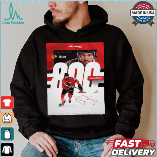 Milestone Moments Seth Jones Chicago Blackhawks 800 Game Played Signature Poster t shirt