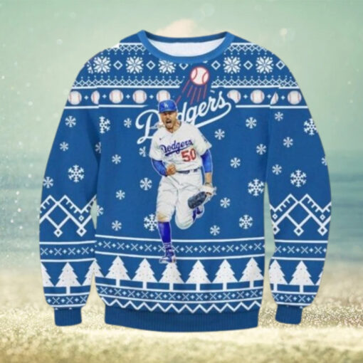 Mookie Betts Running Dodgers Snowflake Christmas Sweater