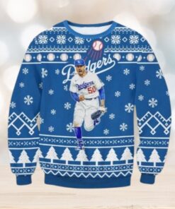 Mookie Betts Running Dodgers Snowflake Christmas Sweater