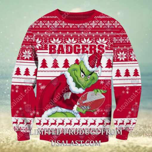 NCAA Wisconsin Badgers Sneaky Grinch Christmas 2024 Ugly Sweater