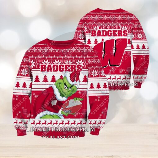 NCAA Wisconsin Badgers Sneaky Grinch Christmas 2024 Ugly Sweaters